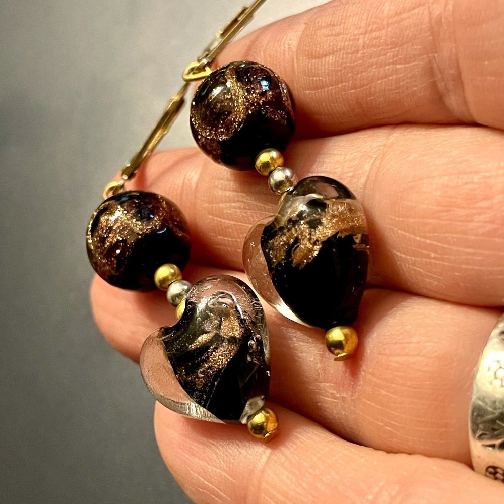 4 for $20 Sale Sparkly Copper & Black Art Glass Bead Earrings - Picture 5 of 5